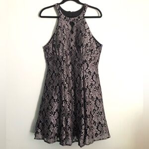 R & M Collection Black Lace Halter Skater Elegant Evening Mini Dress Size 14P